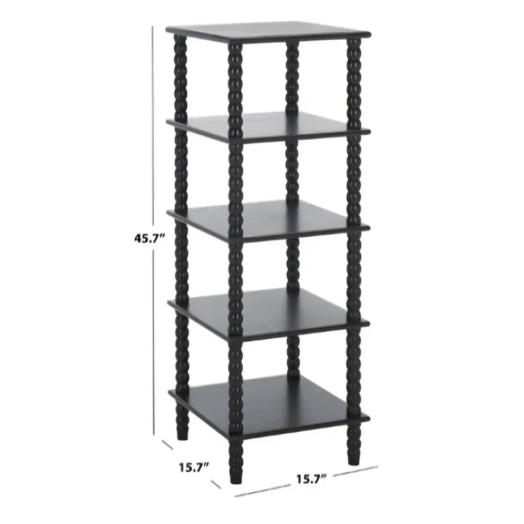 Dilyn Wood 5-Tier Shelving Unit in Matte Black - The Mayfair Hall