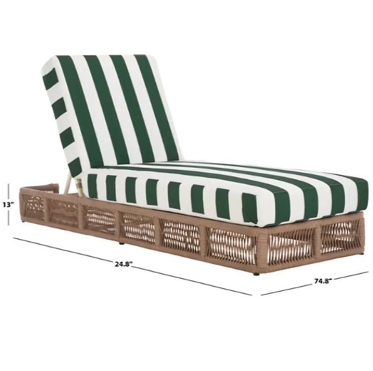 Gillian Woven Rope Outdoor Chaise Loungers in Heather Tan and Hunter Green - The Mayfair Hall