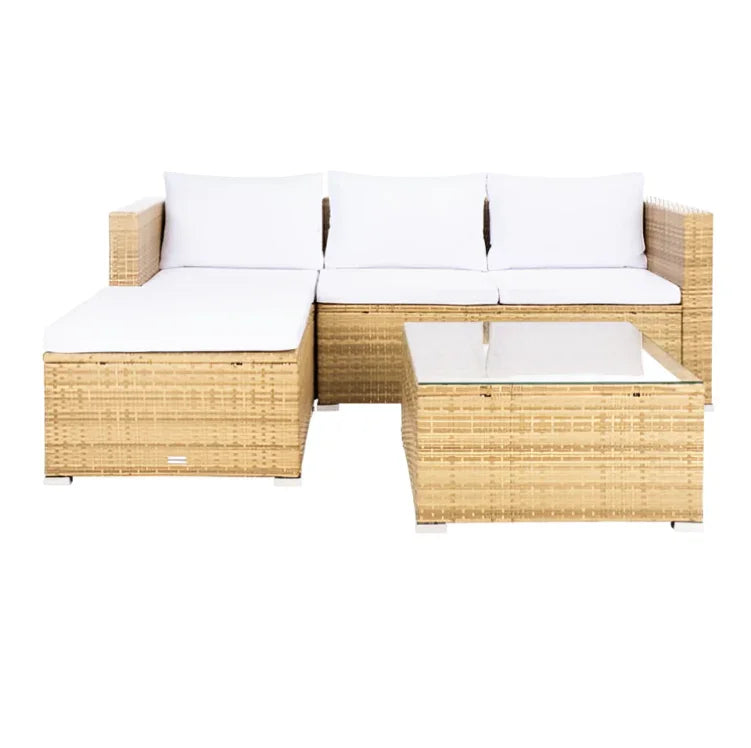 Madalina Wicker Outdoor Sectional Living Set in Natural and White - The Mayfair Hall