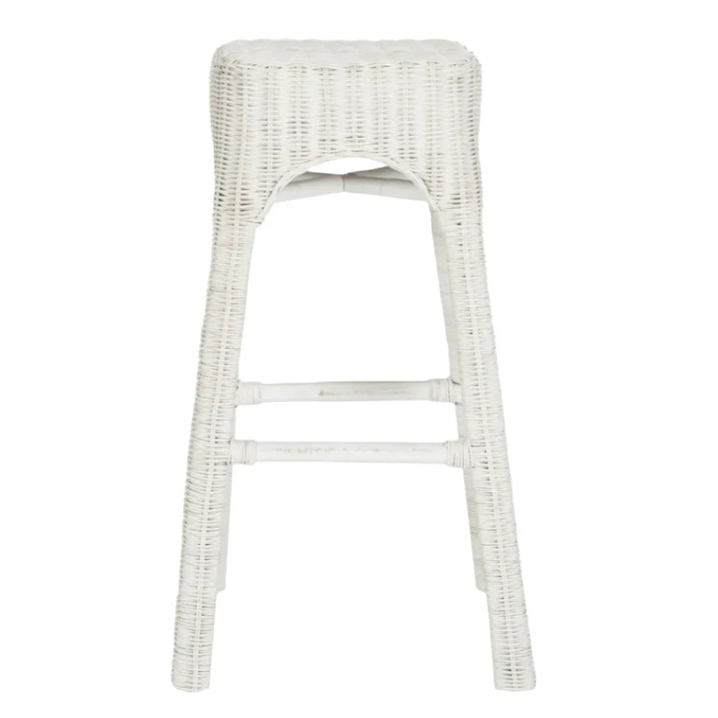 Percy Rattan Bar Stool in White Distress