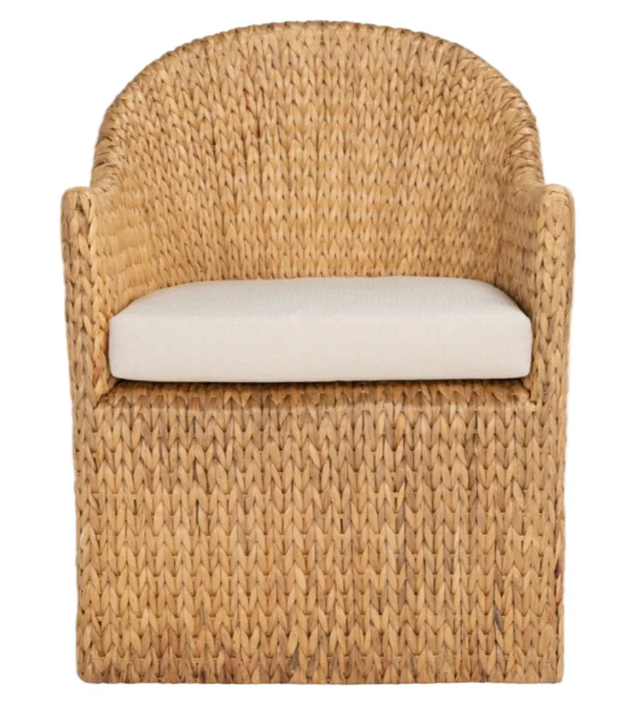 Solomon Water Hyacinth Dining Chair in Natural with Beige Cushion