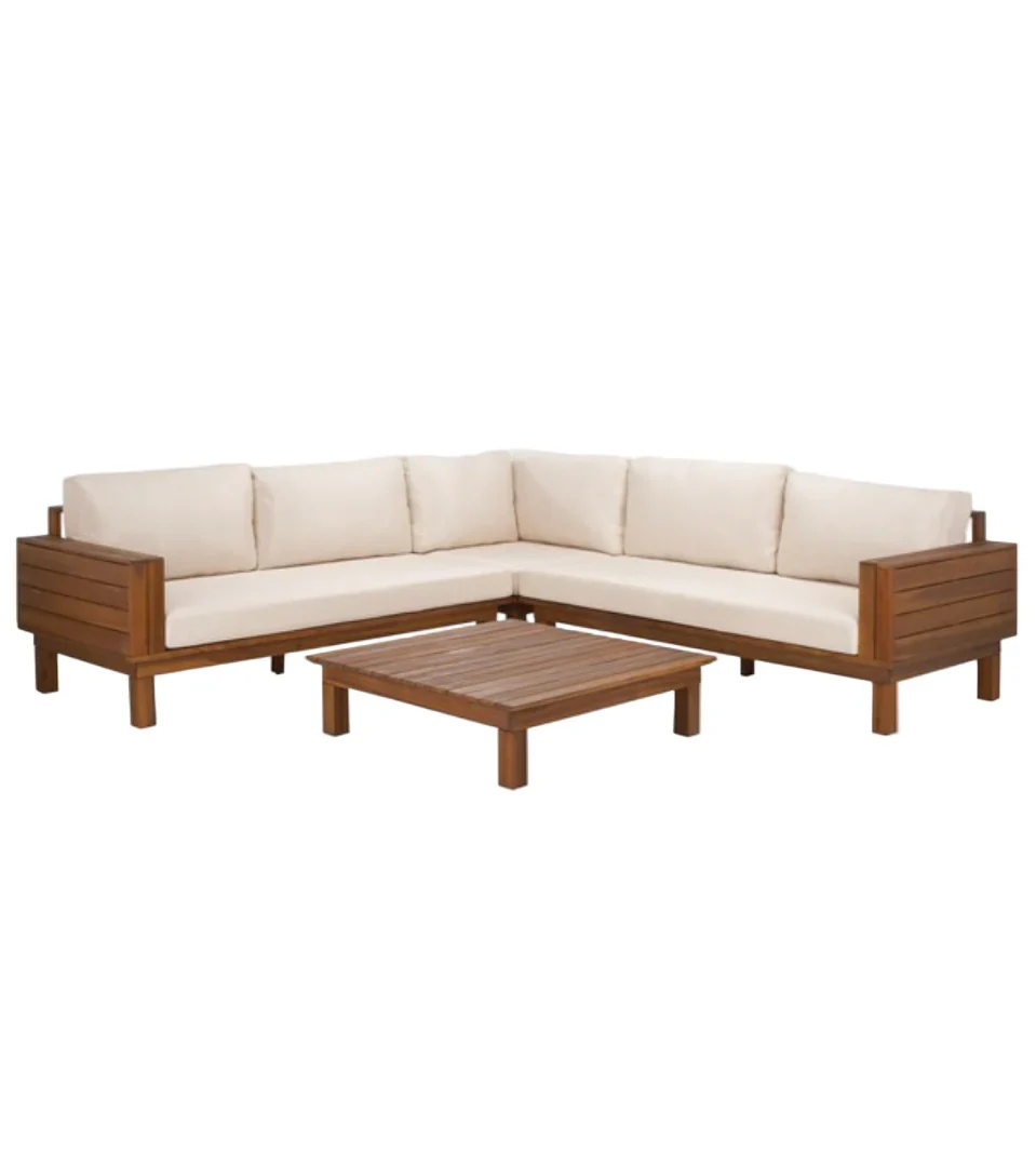Napoli Acacia Outdoor Sofa in Teak Brown with Cream Cushion