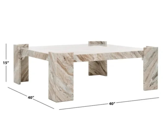Catayana Marble Coffee Table in White and Brown with L-Shaped Legs - The Mayfair Hall