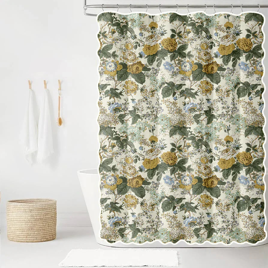 Georgia in Gold Scalloped Edge Shower Curtain - The Mayfair Hall