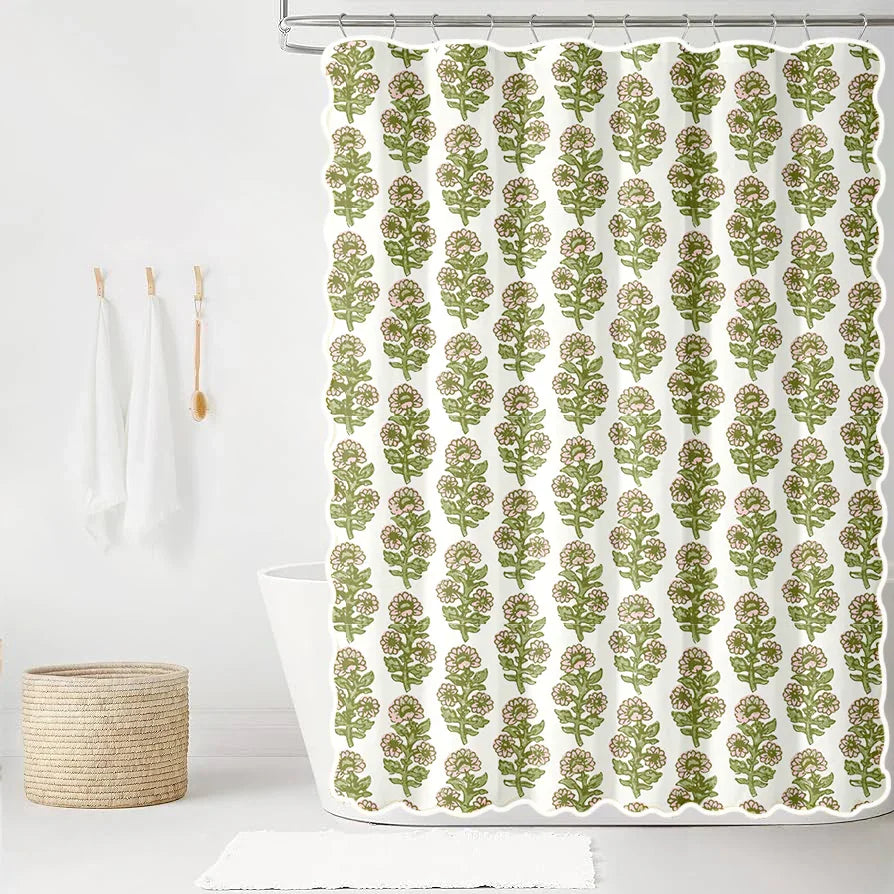Kathryn in Ballet and Olive Scalloped Edge Shower Curtain - The Mayfair Hall