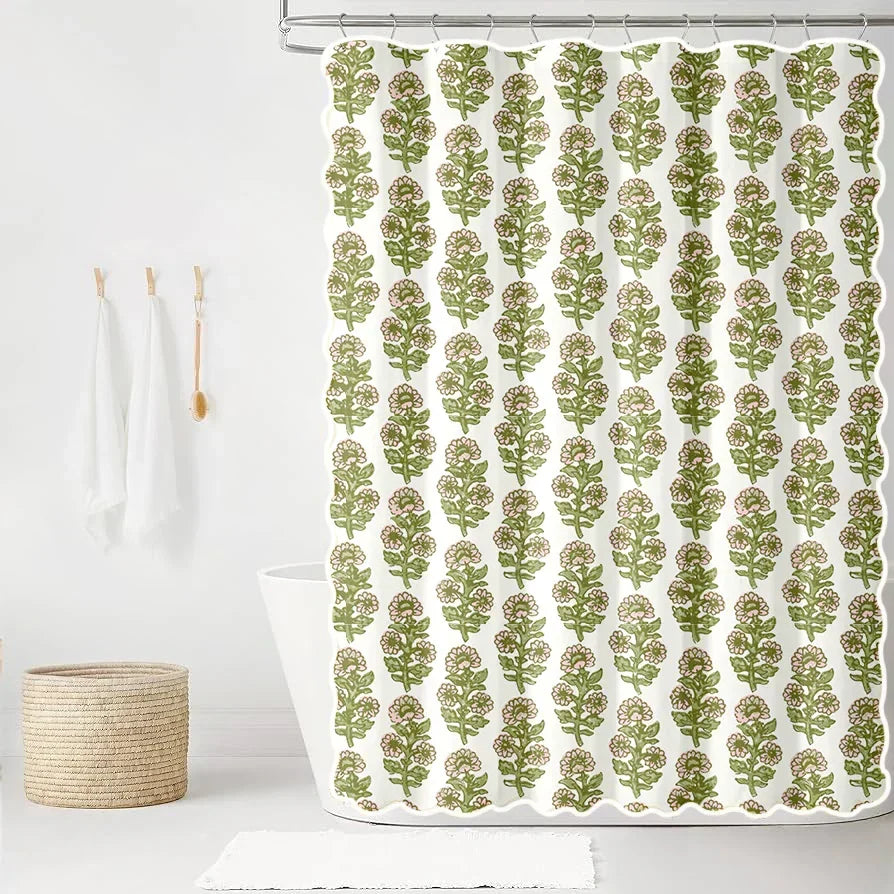 Kathryn in Ballet and Olive Scalloped Edge Shower Curtain - The Mayfair Hall