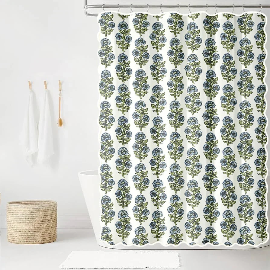 Kathryn in Rain and Eloise Scalloped Edge Shower Curtain - The Mayfair Hall