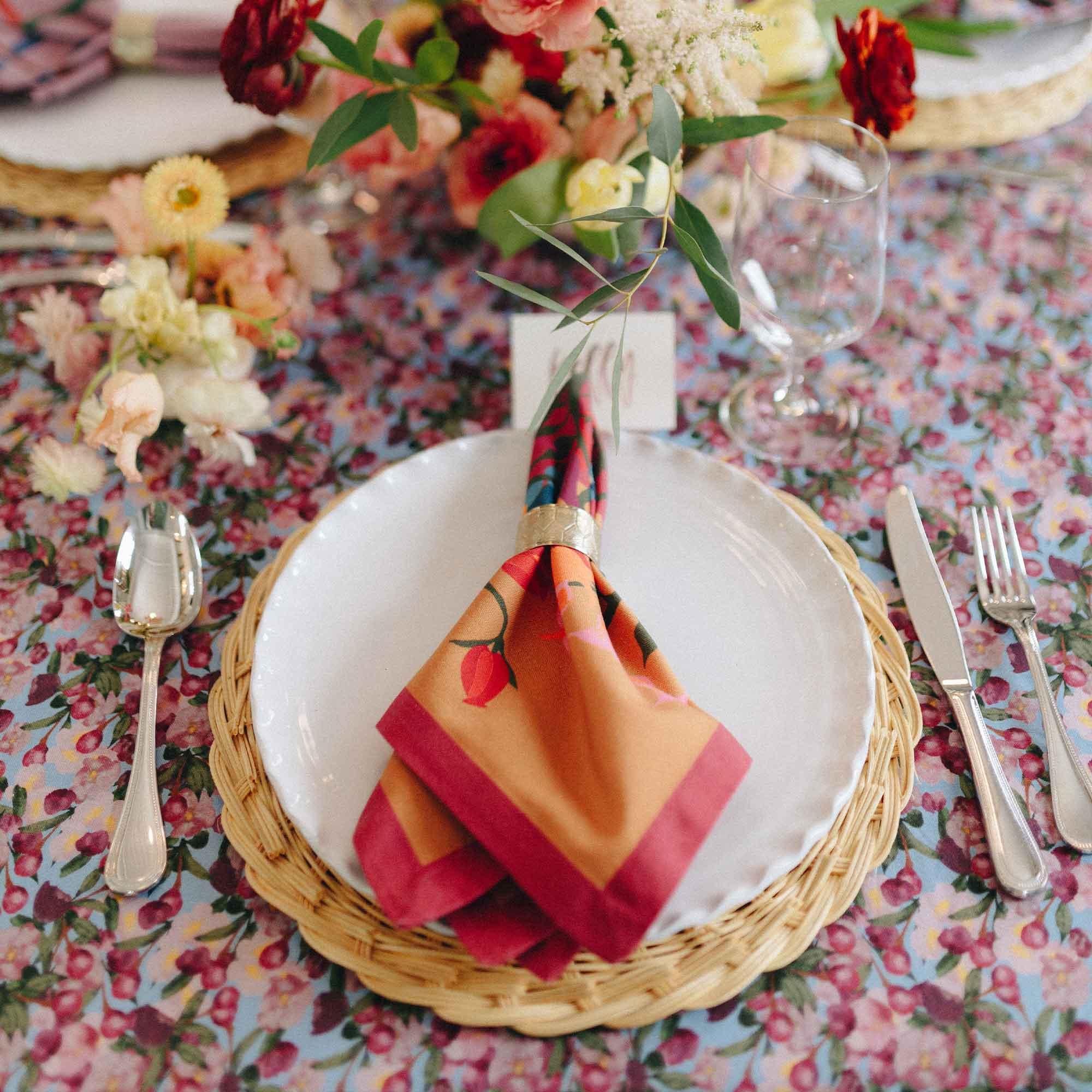 Napkin in Orange with Blumen Print (Set of 6)