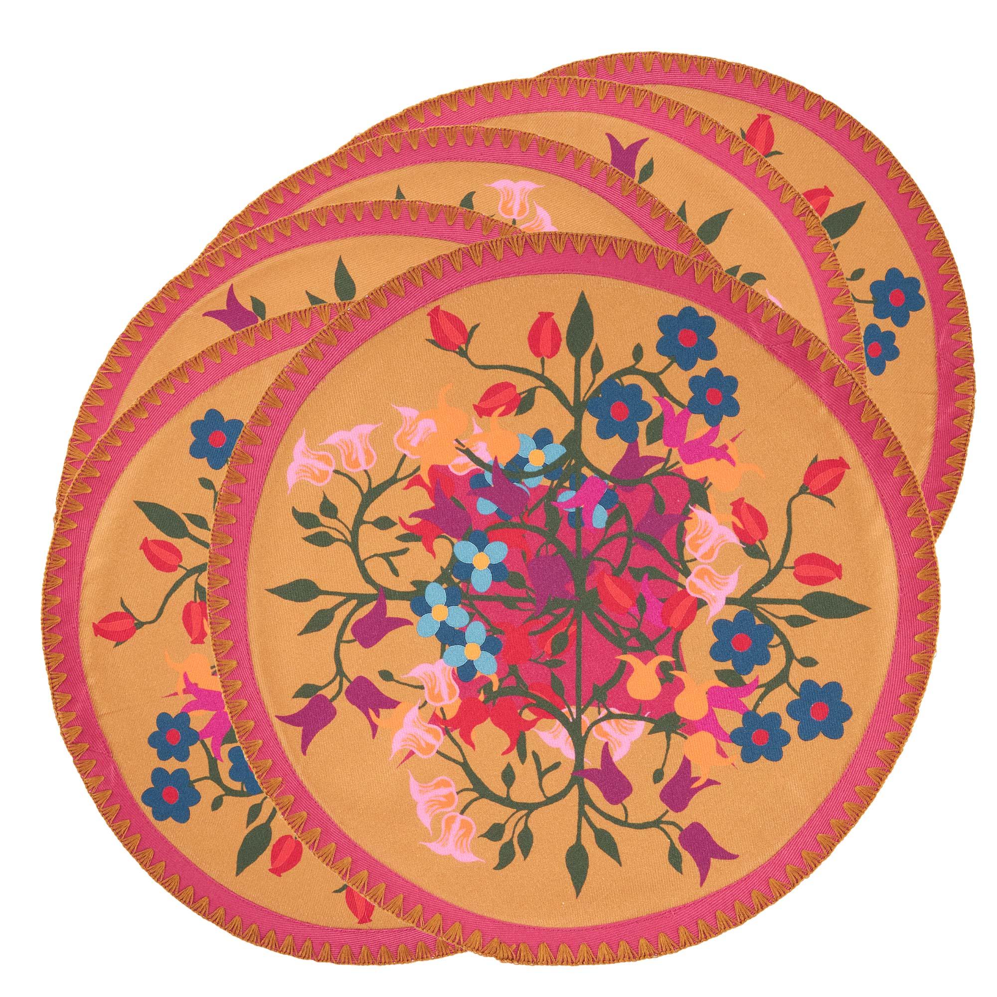 Round Placemat in Orange with Blumen Print (Set of 6)