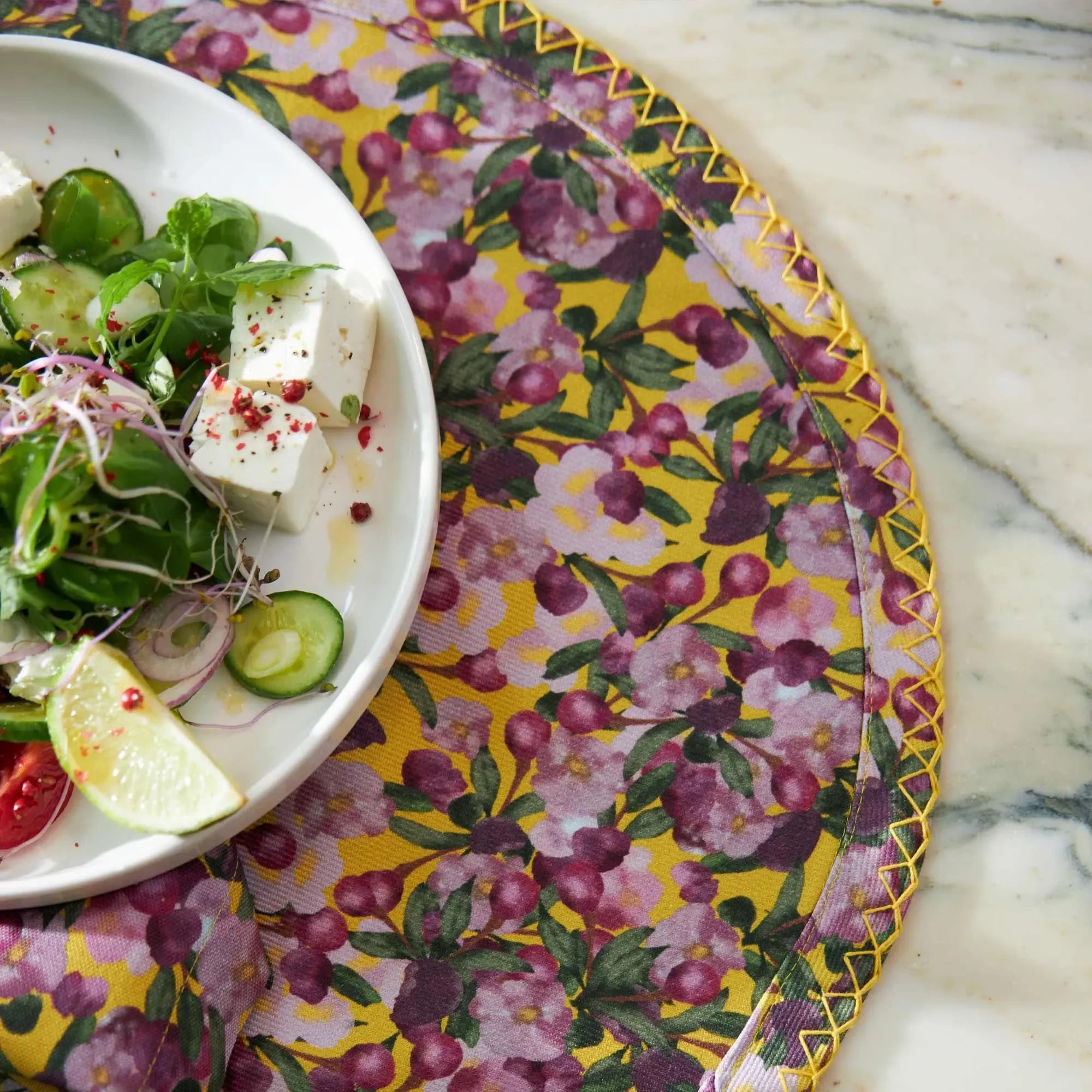 6 Round Placemats Romance is Dead Yellow - The Mayfair Hall