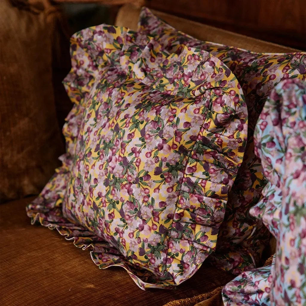 Ruffled Pillow Cover Romance is Dead Yellow - The Mayfair Hall