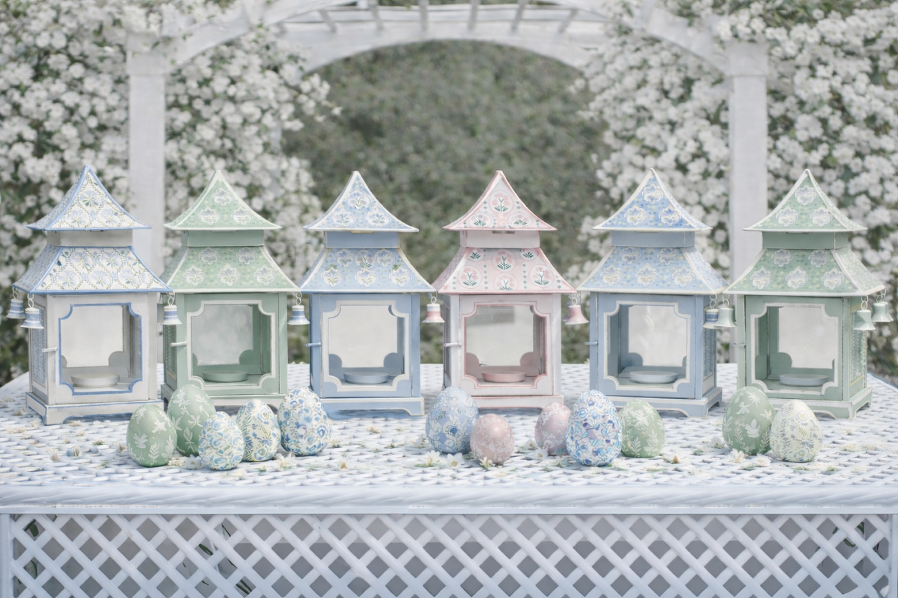 Sage Green & White Tulip Pagoda Lantern (3 Sizes)