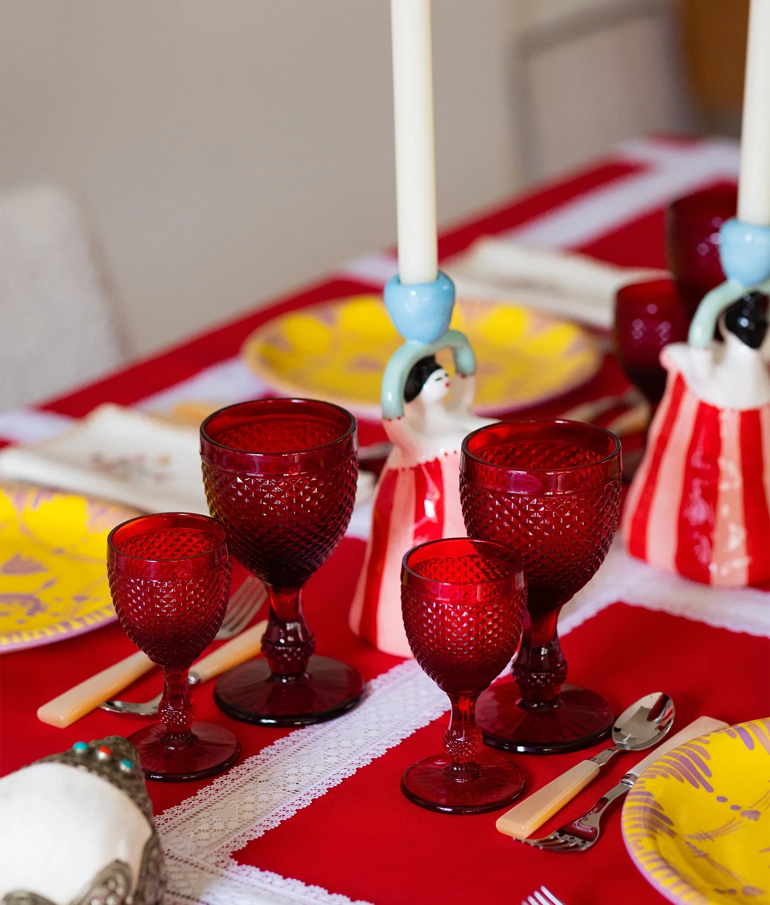 Red Stemmed Water Glass