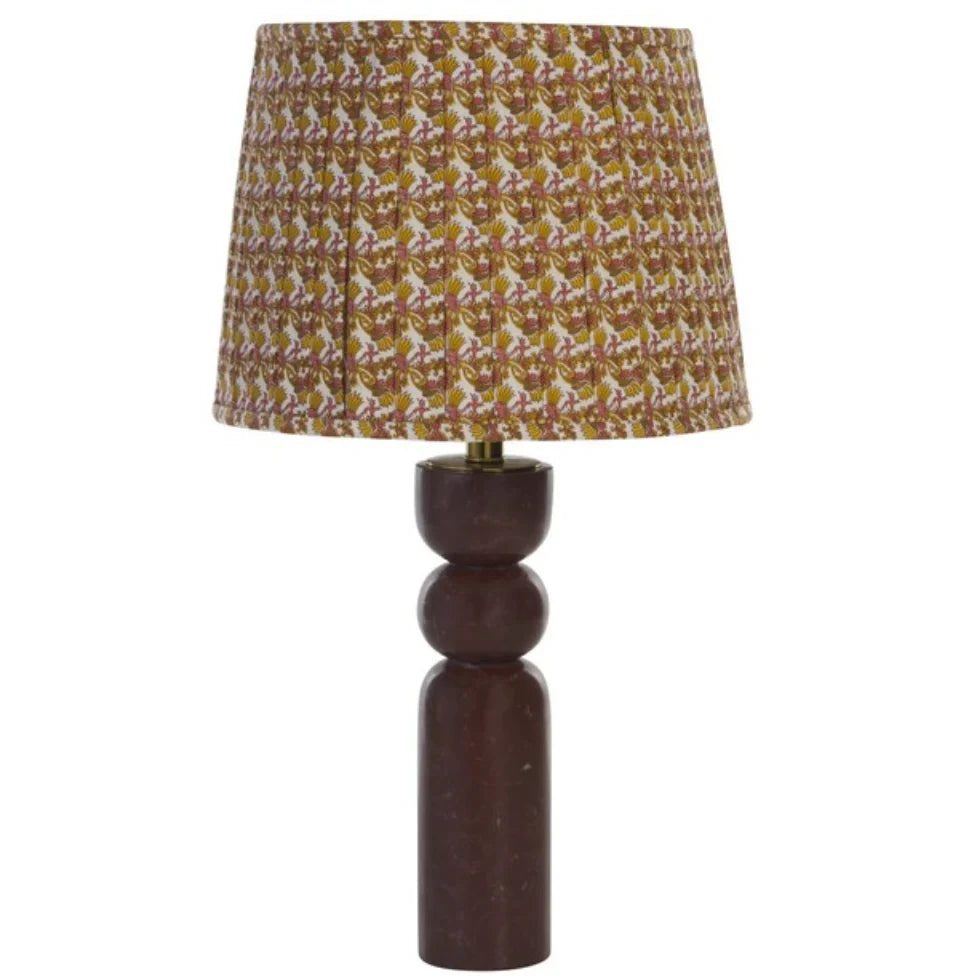 Suraya Table Lamp in Maroon with Red and White Pleated Shade