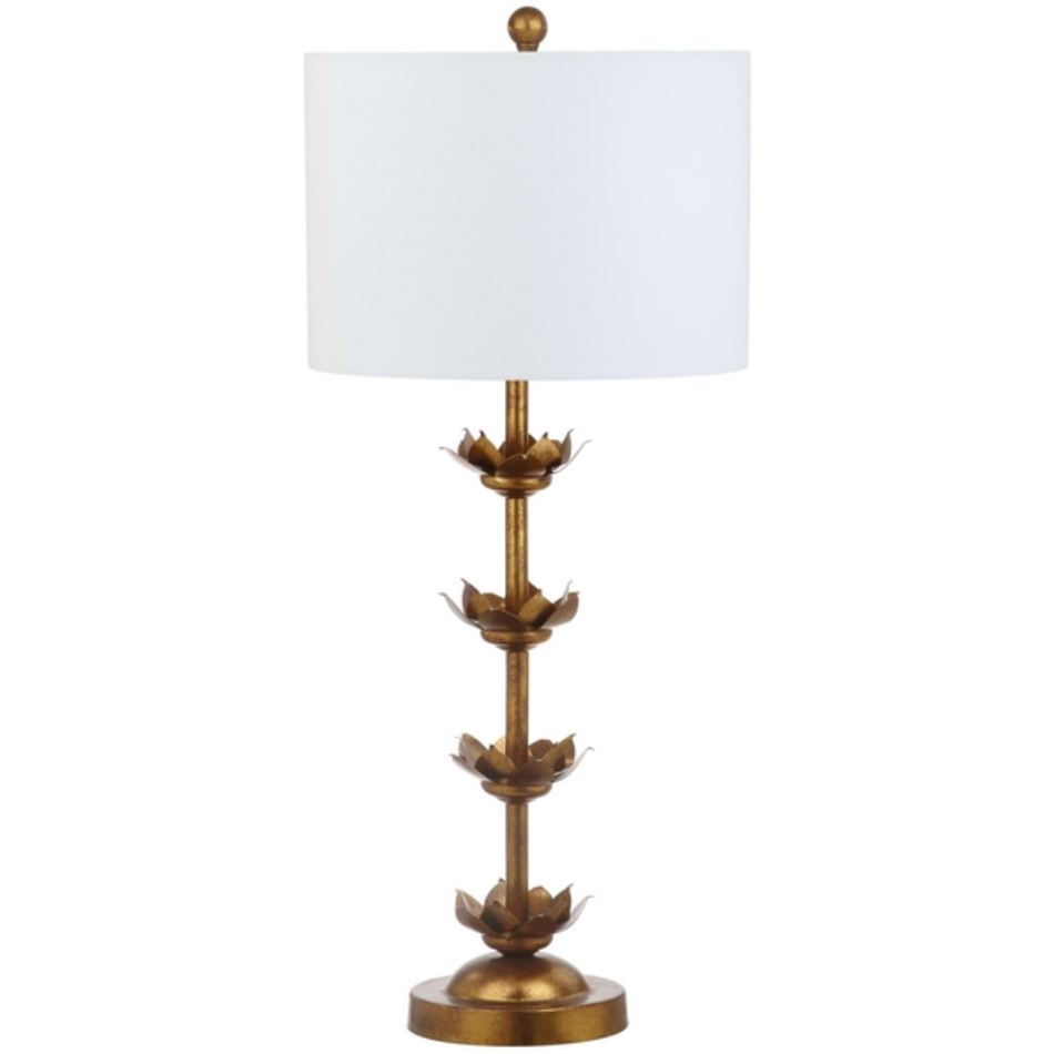 Lani Iron Table Lamp in Black and Antique Gold with White Cotton Shade (Set of 2)