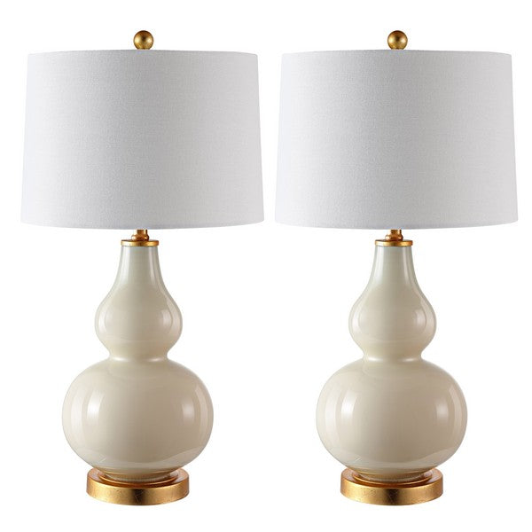 Karlen Glass Table Lamp in Cream and Gold with White Cotton Shade (Set of 2)