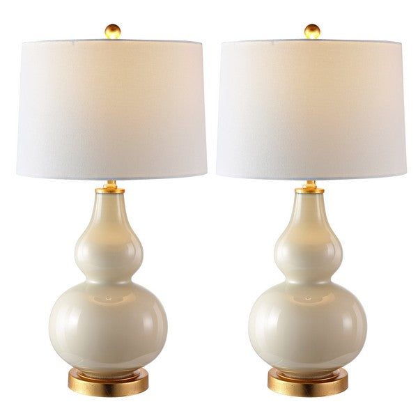 Karlen Glass Table Lamp in Cream and Gold with White Cotton Shade (Set of 2)