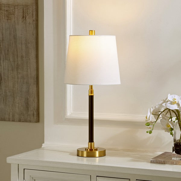 Vitale Table Lamp in Black and Brass Gold with Off White Cotton Shade