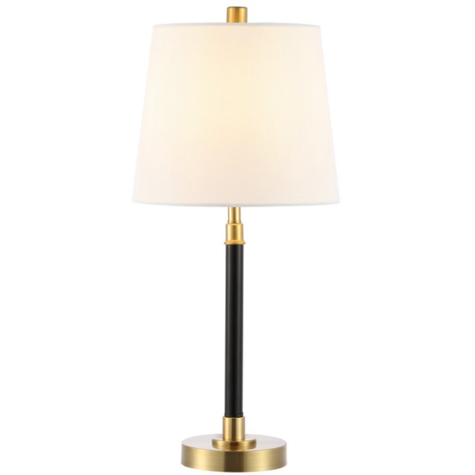 Vitale Table Lamp in Black and Brass Gold with Off White Cotton Shade