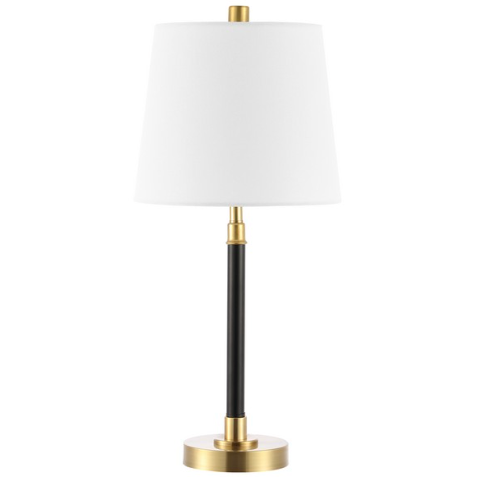 Vitale Table Lamp in Black and Brass Gold with Off White Cotton Shade