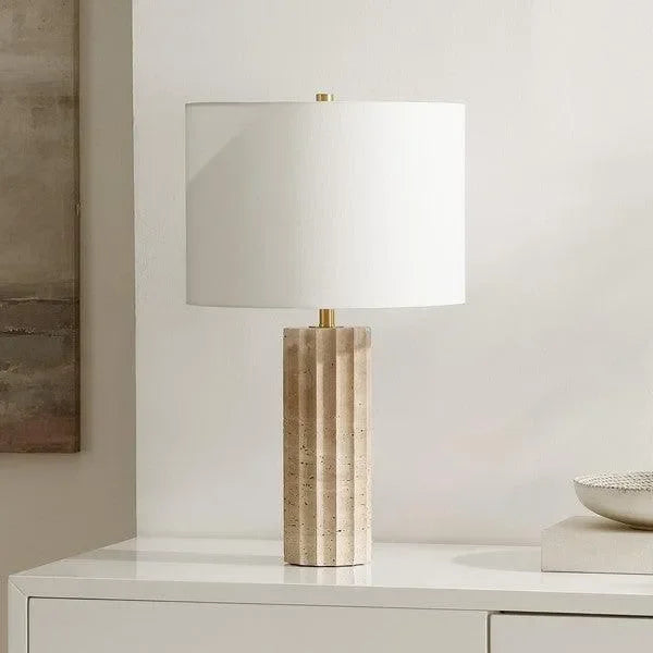 Remi Travertine Table Lamp in Beige - The Mayfair Hall