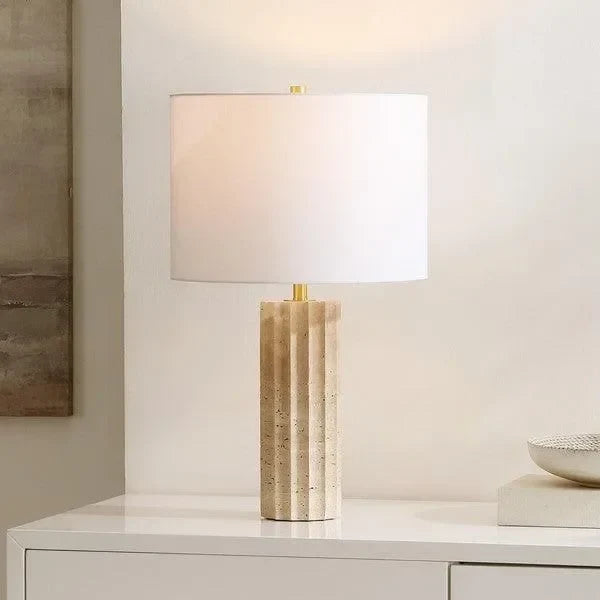 Remi Travertine Table Lamp in Beige - The Mayfair Hall