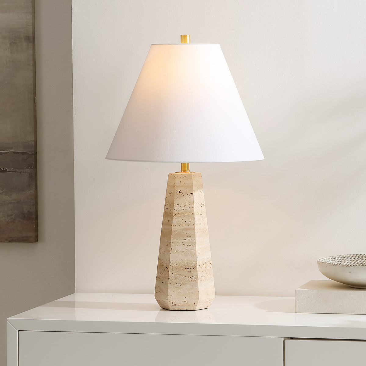 Calla Travertine Table Lamp in Beige — 23.5″