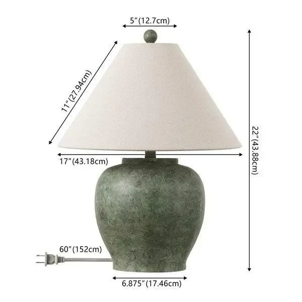 Dylan Resin Table Lamp in Antique Green with Cotton Shade - The Mayfair Hall