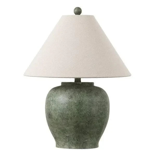 Dylan Resin Table Lamp in Antique Green with Cotton Shade - The Mayfair Hall