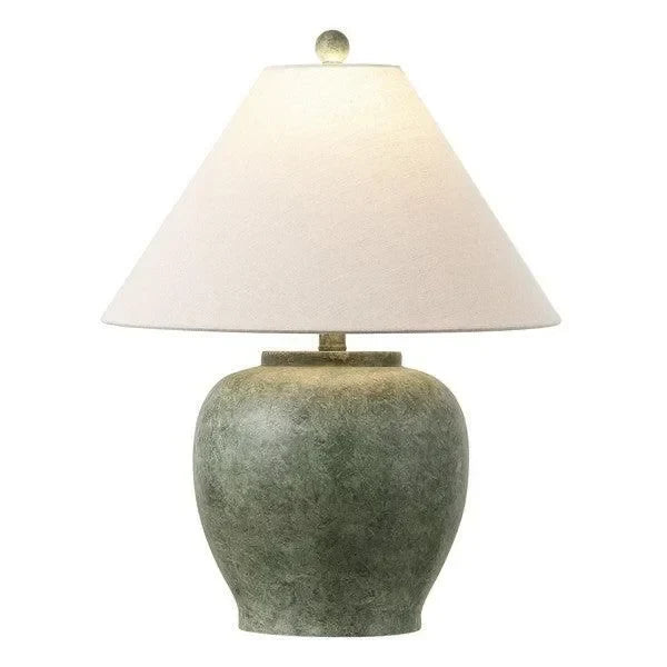 Dylan Resin Table Lamp in Antique Green with Cotton Shade - The Mayfair Hall