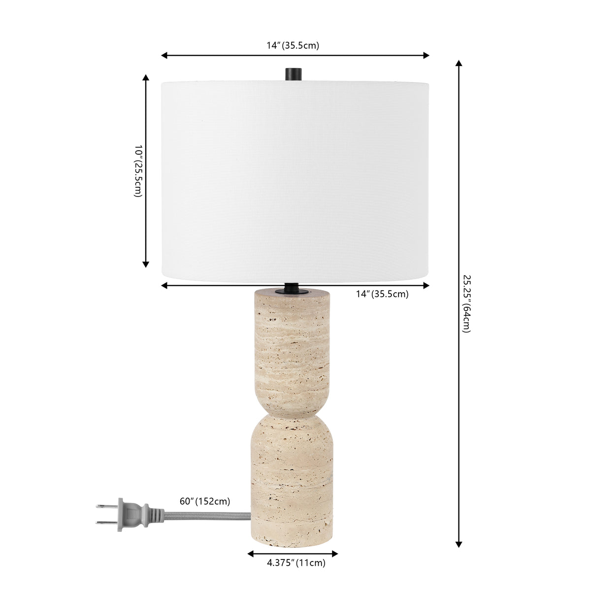 Nara Travertine Table Lamp in Ivory — 25.25″