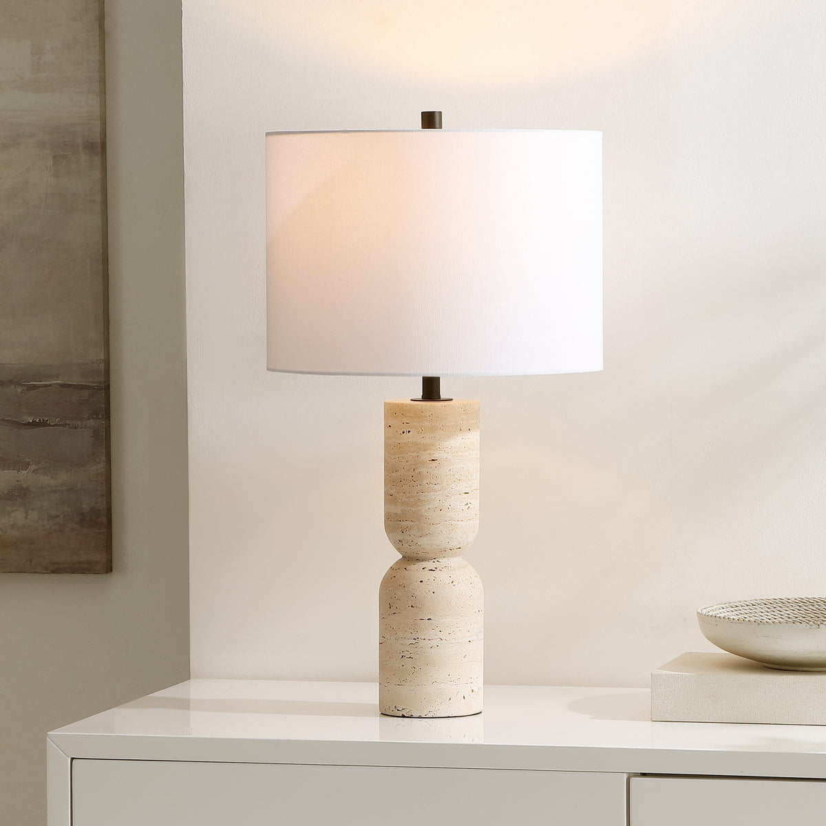 Nara Travertine Table Lamp in Ivory — 25.25″