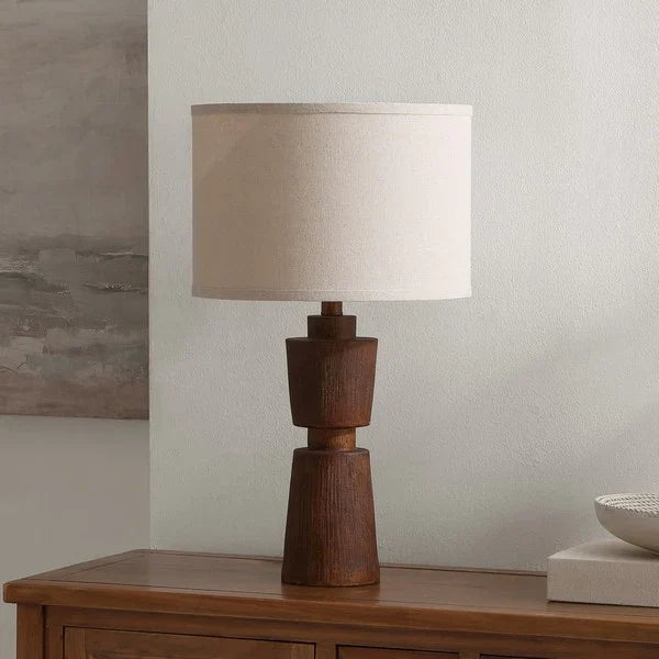 Nici Resin Table Lamp in Brown with Oatmeal Shade