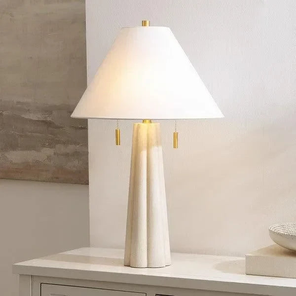 Irena Resin Base Table Lamp in Washed White with Cotton Shade