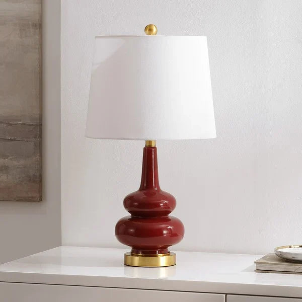 Evie Ceramic Table Lamp in Cranberry with White Shade