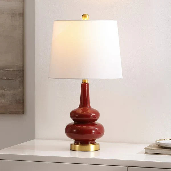 Evie Ceramic Table Lamp in Cranberry with White Shade
