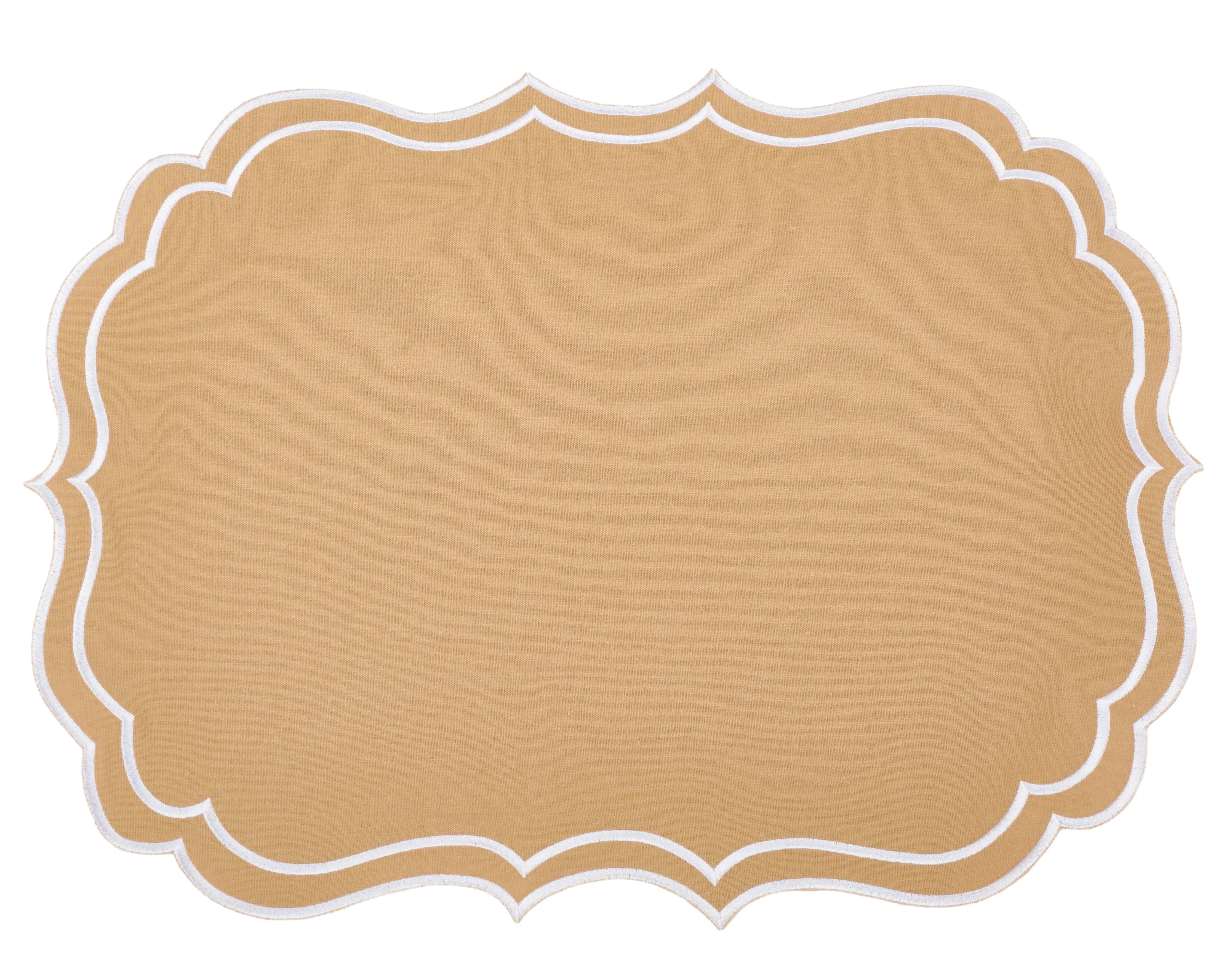 Newport Tan & White Embroidered Linen Placemat & Napkin