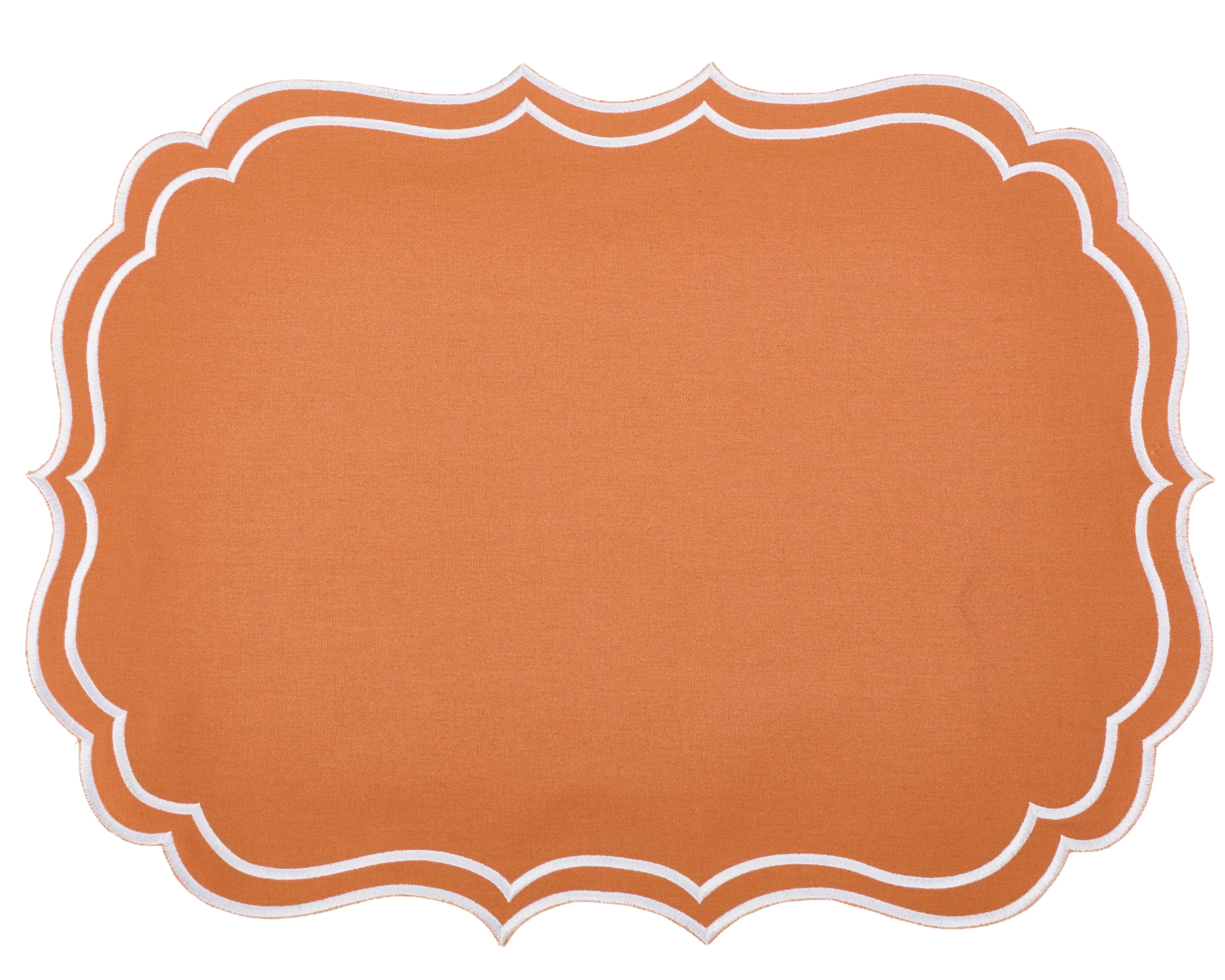 Newport Orange & White Embroidered Linen Placemat & Napkin