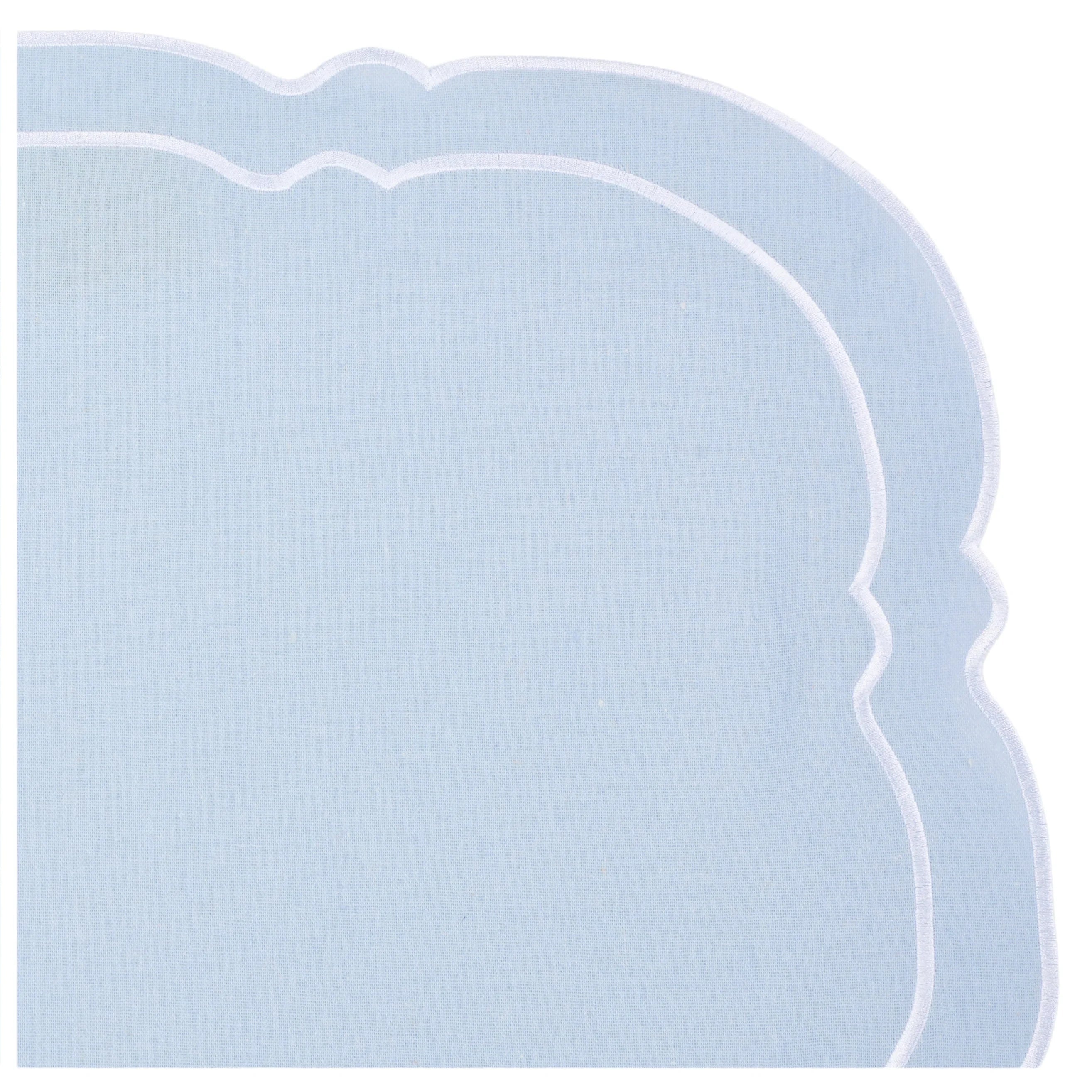 Charleston Pale Blue & White Embroidered Linen Placemat & Napkin