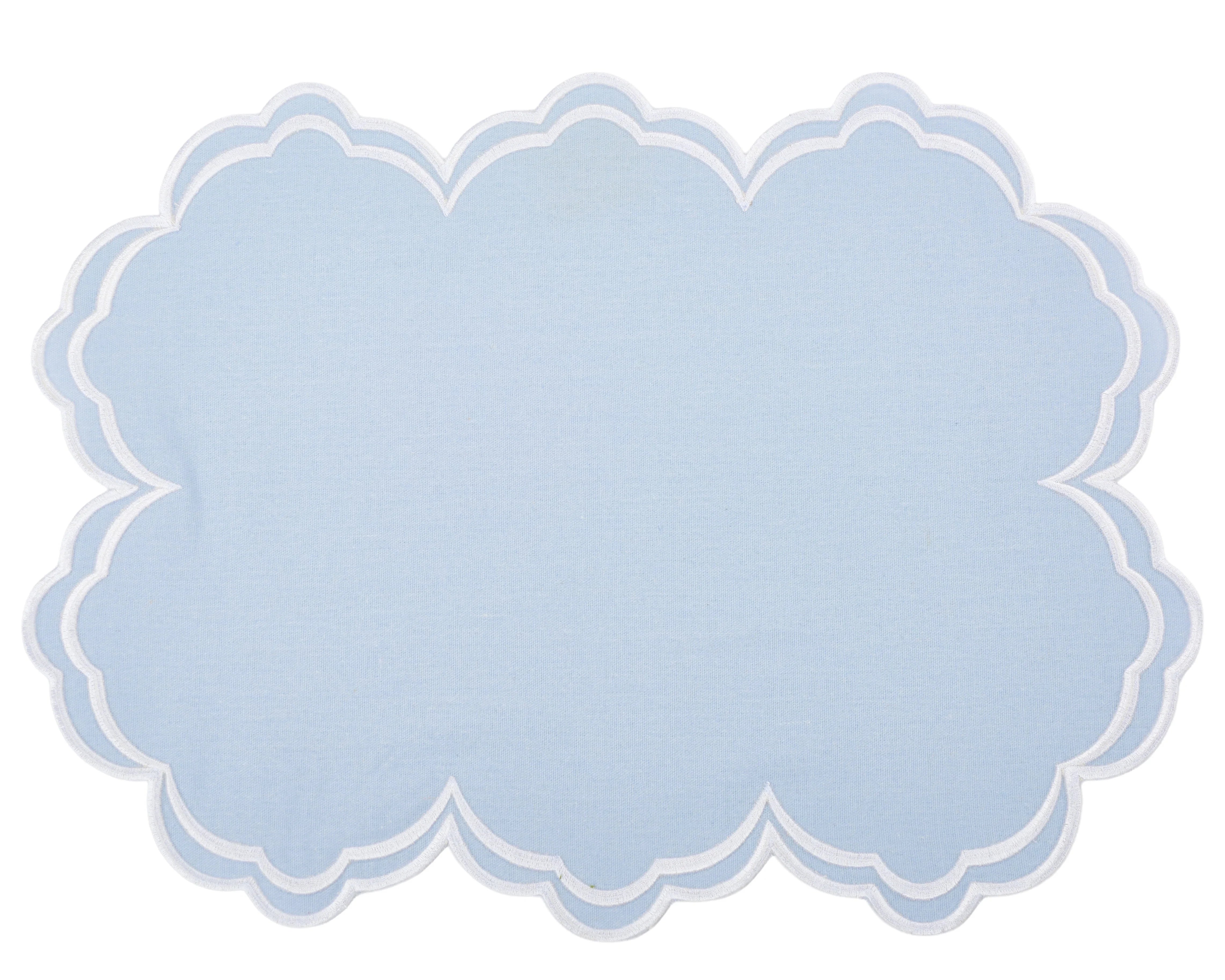 Savannah Pale Blue & White Embroidered Linen Placemat & Napkin