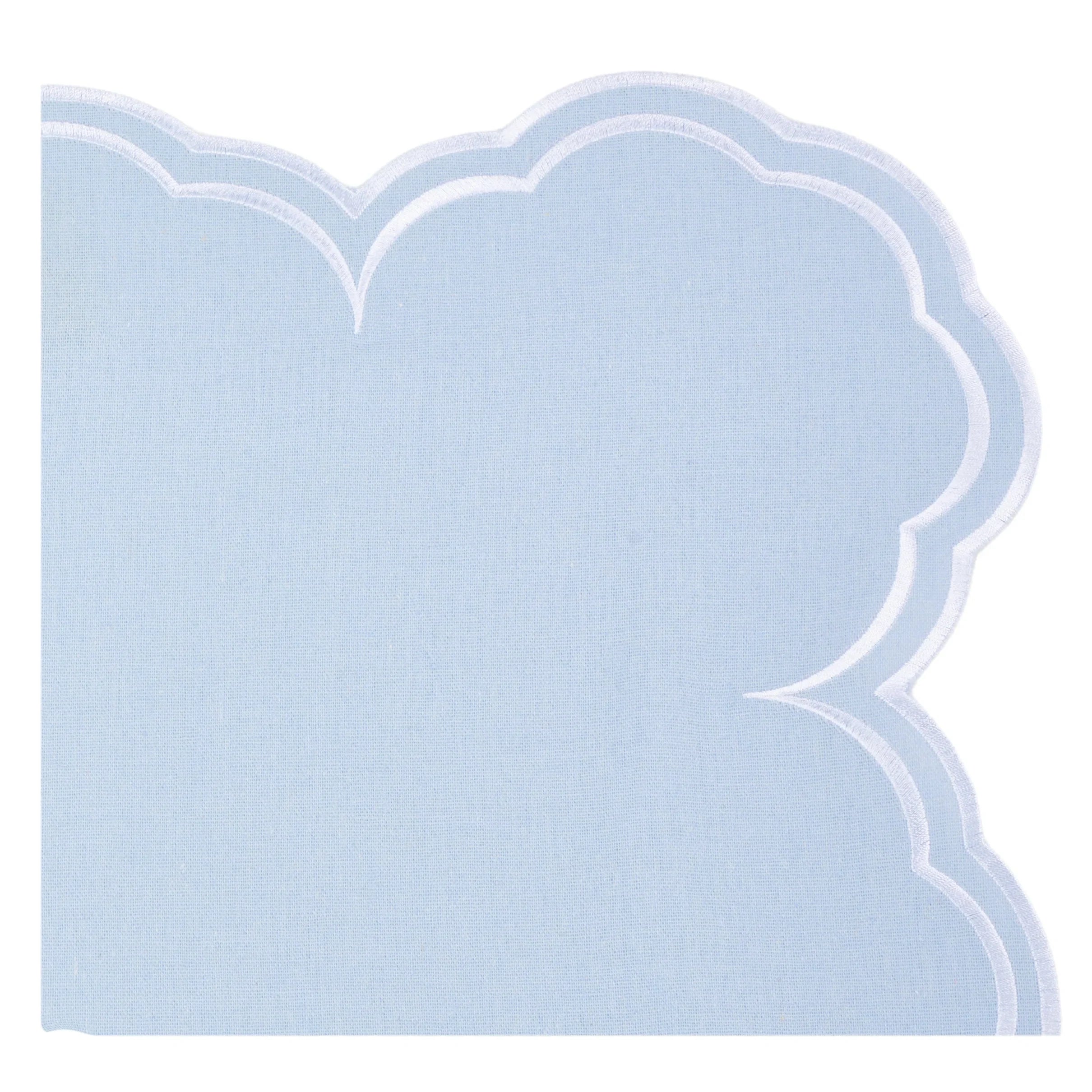 Savannah Pale Blue & White Embroidered Linen Placemat & Napkin