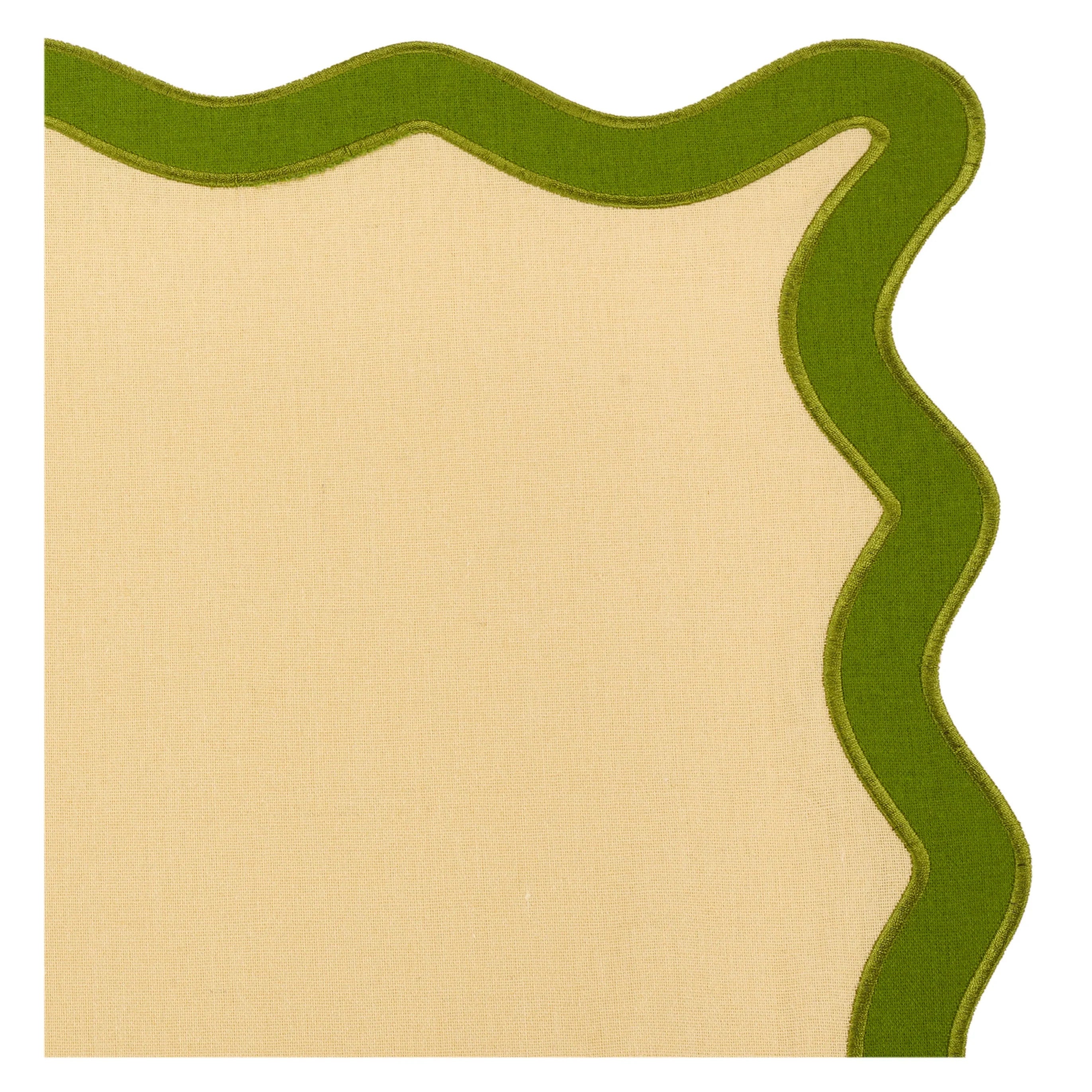 Hampton Tan & Moss Green Trim Scalloped Linen Placemat & Napkin