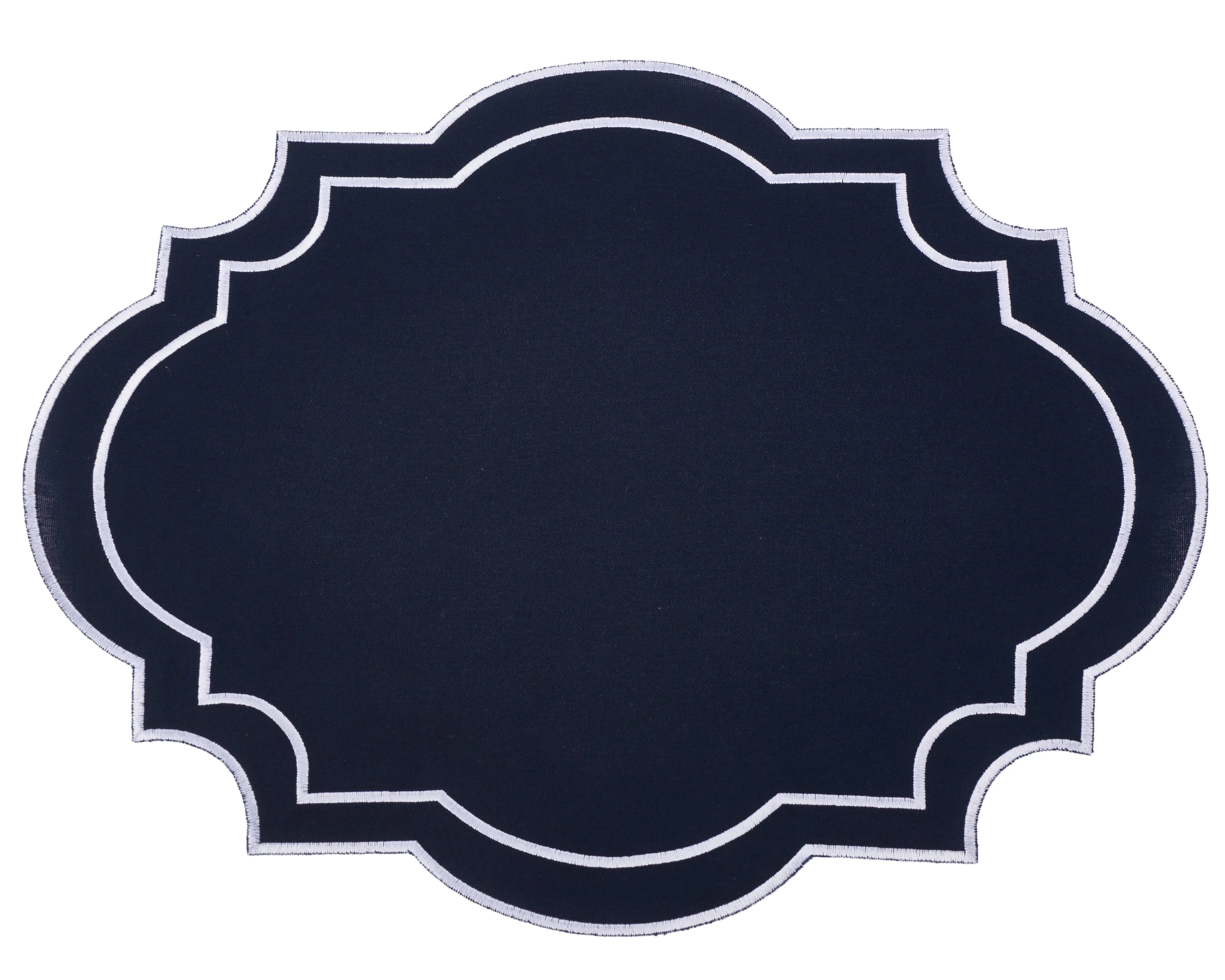 Nantucket Navy & White Embroidered Linen Placemat & Napkin
