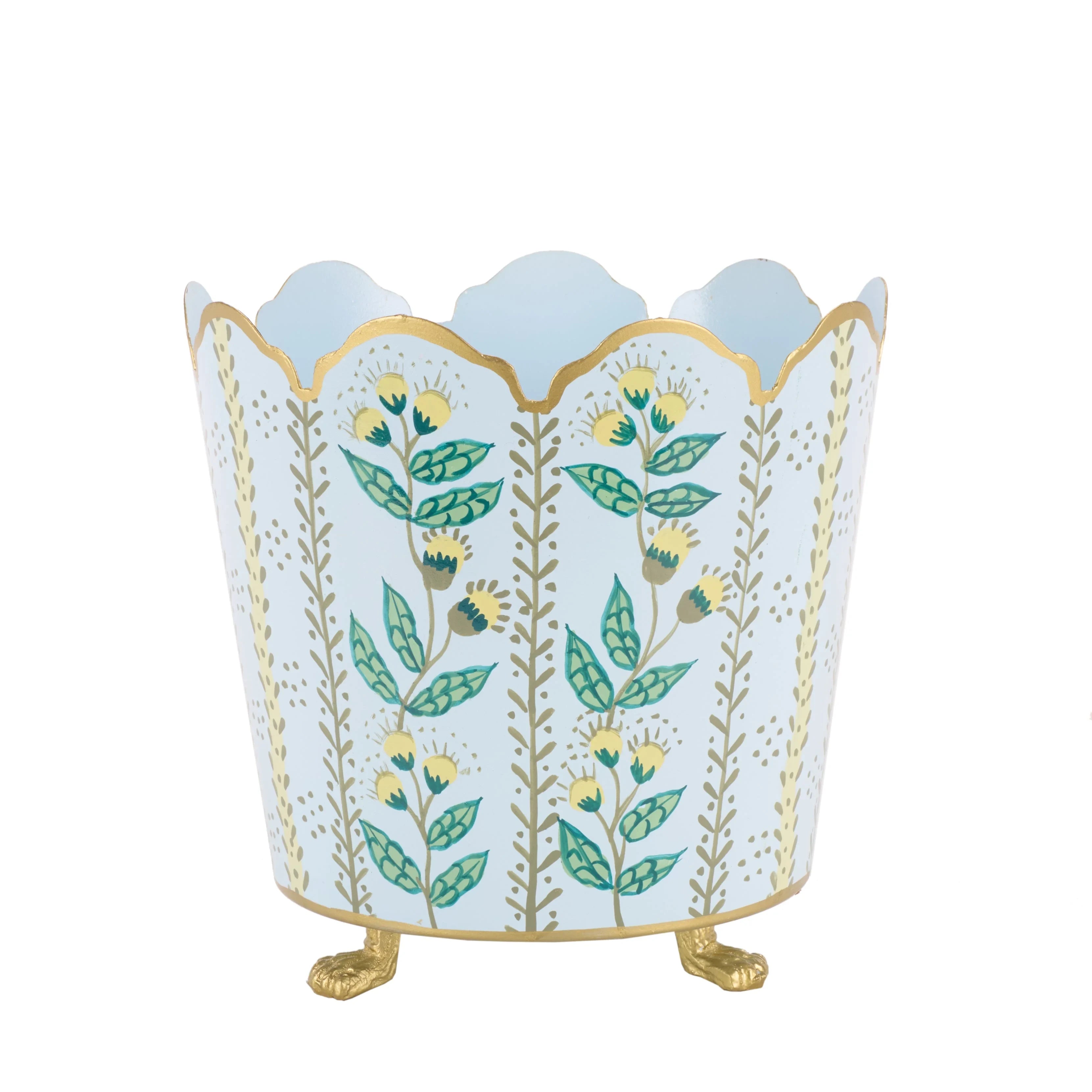 Pale Blue & Gold Floral Chinoiserie Planter (3 Sizes)