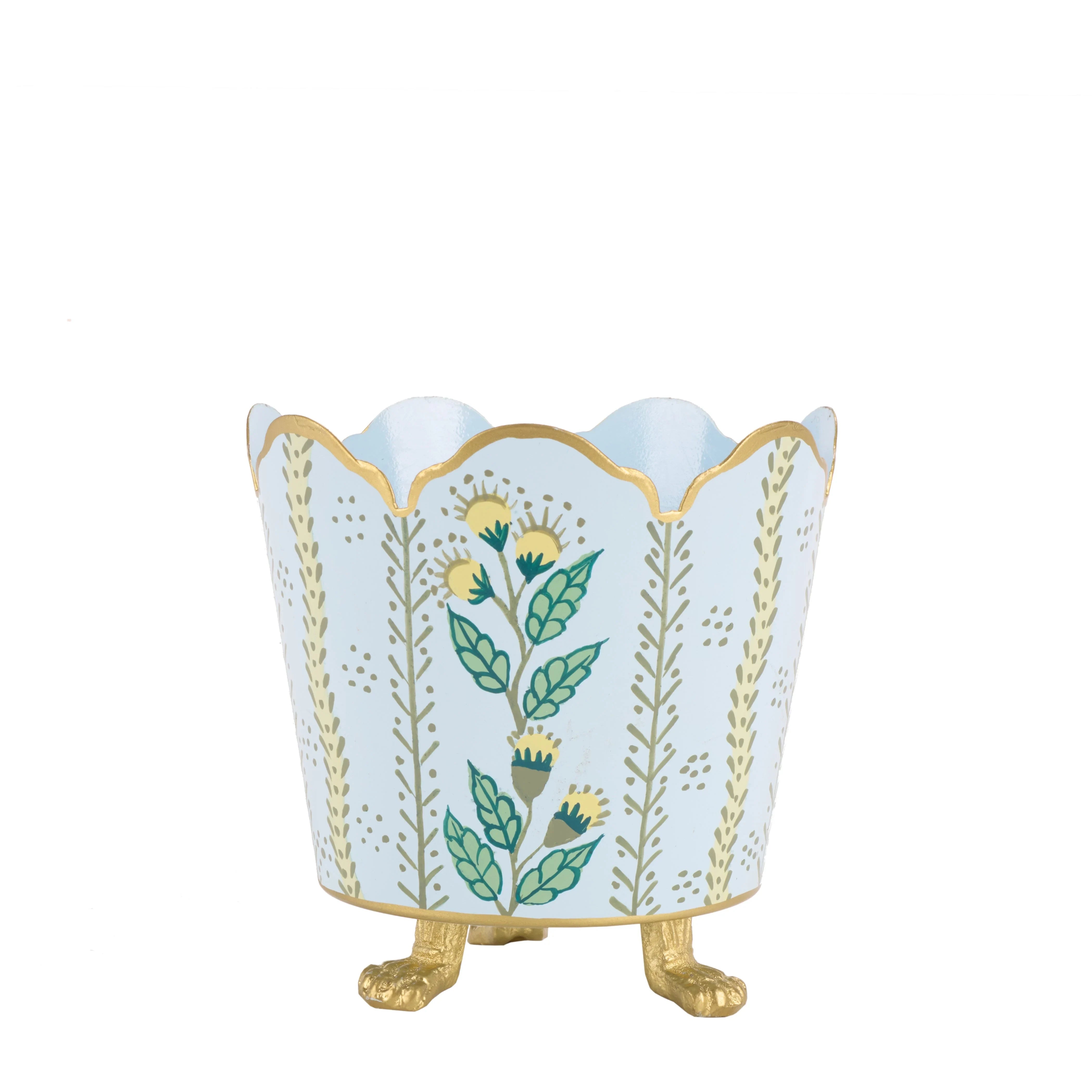 Pale Blue & Gold Floral Chinoiserie Planter (3 Sizes)