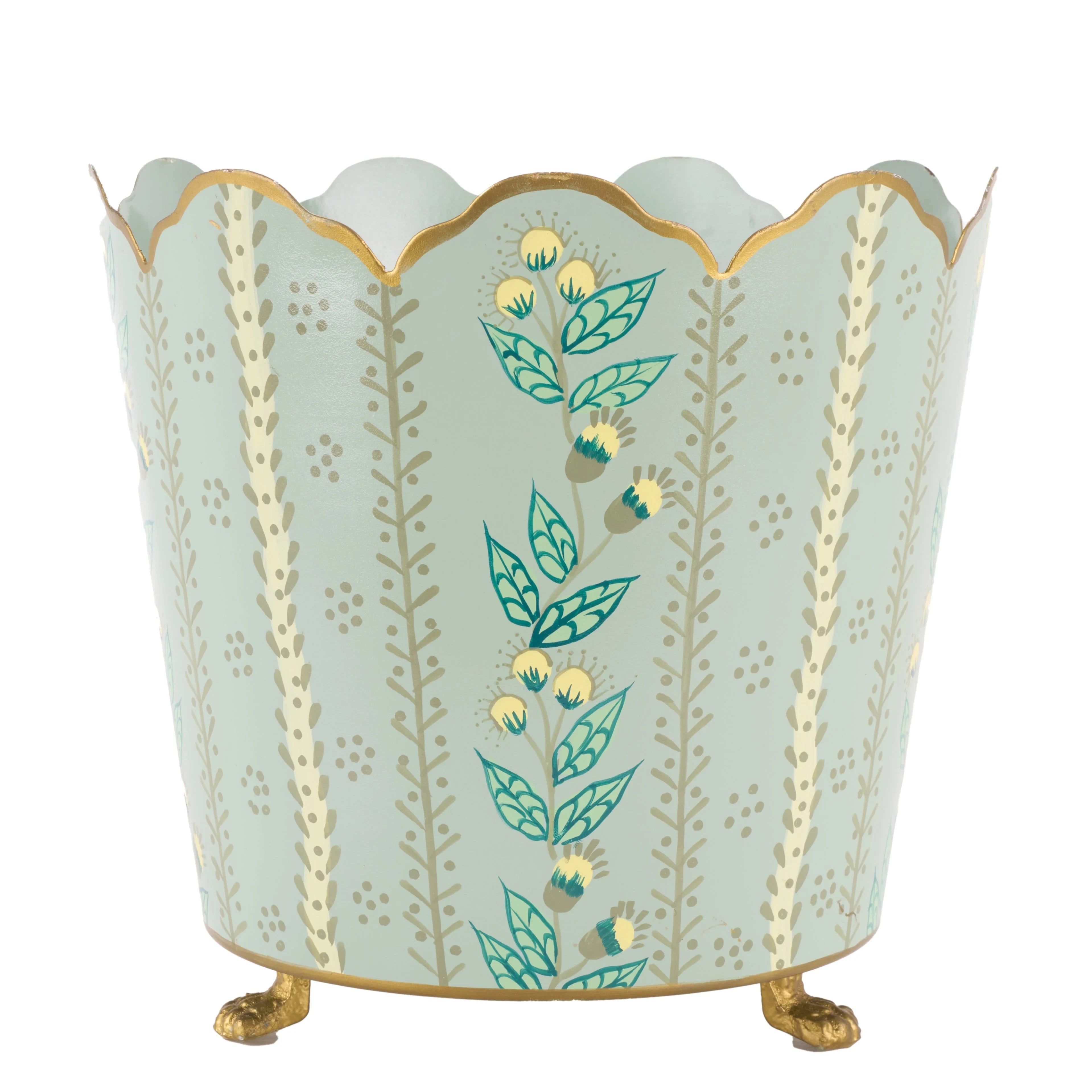 Green & Gold Floral Chinoiserie Planter (3 Sizes)