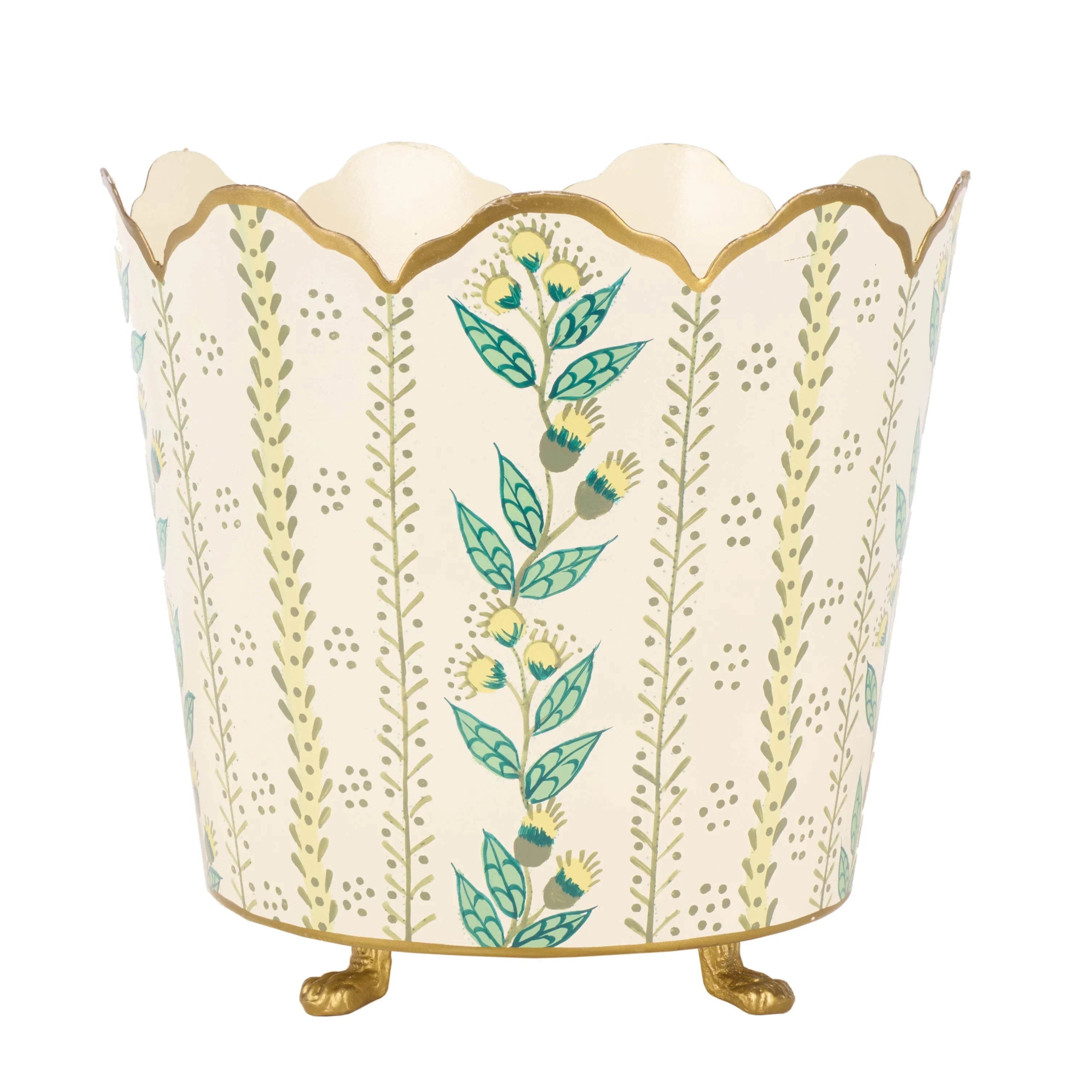 Ivory & Gold Floral Bucket Planter (3 Sizes)