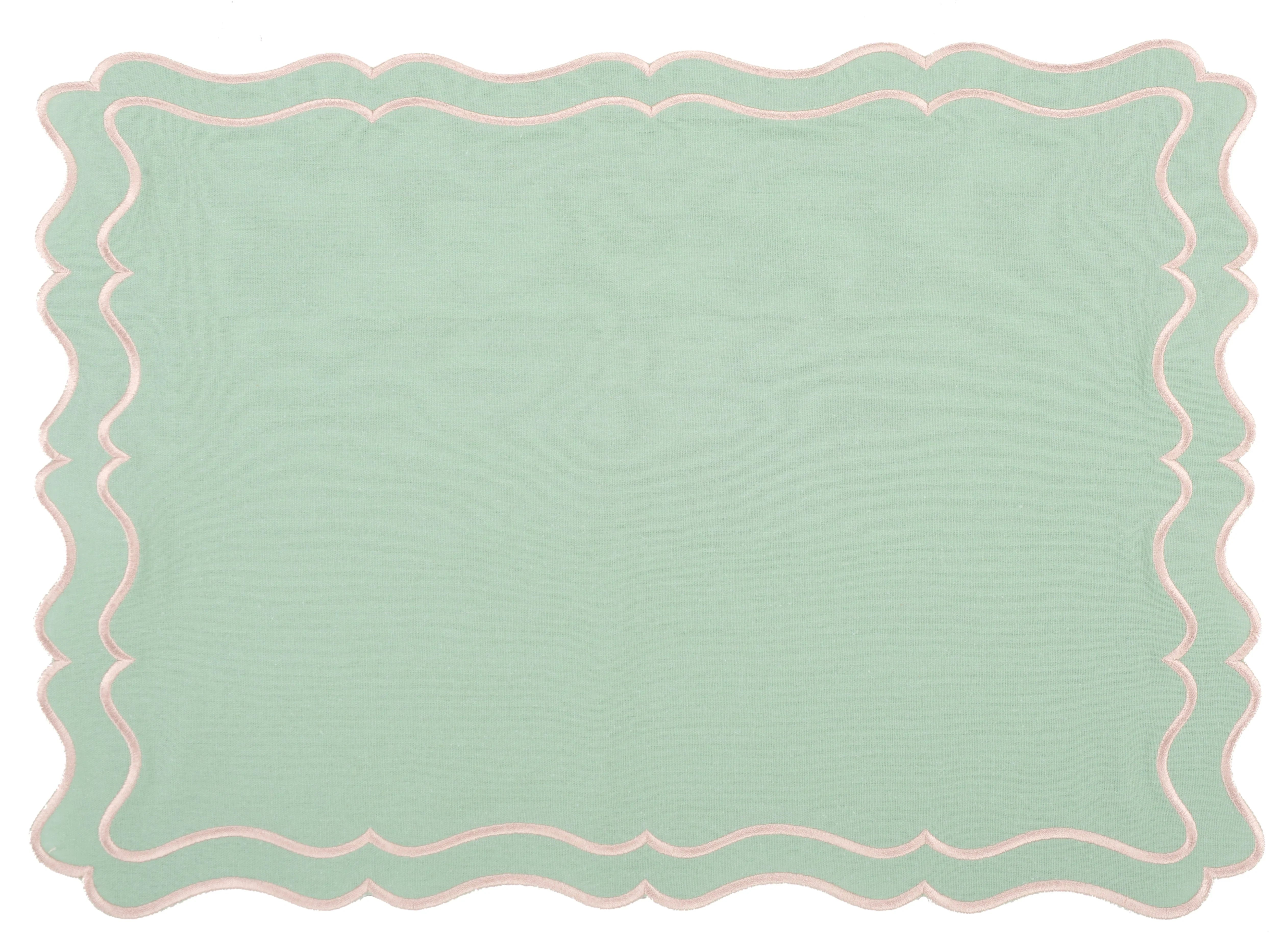 Raleigh Mint Green & Soft Gold Trim Linen Placemat and Napkin (Set of 4)