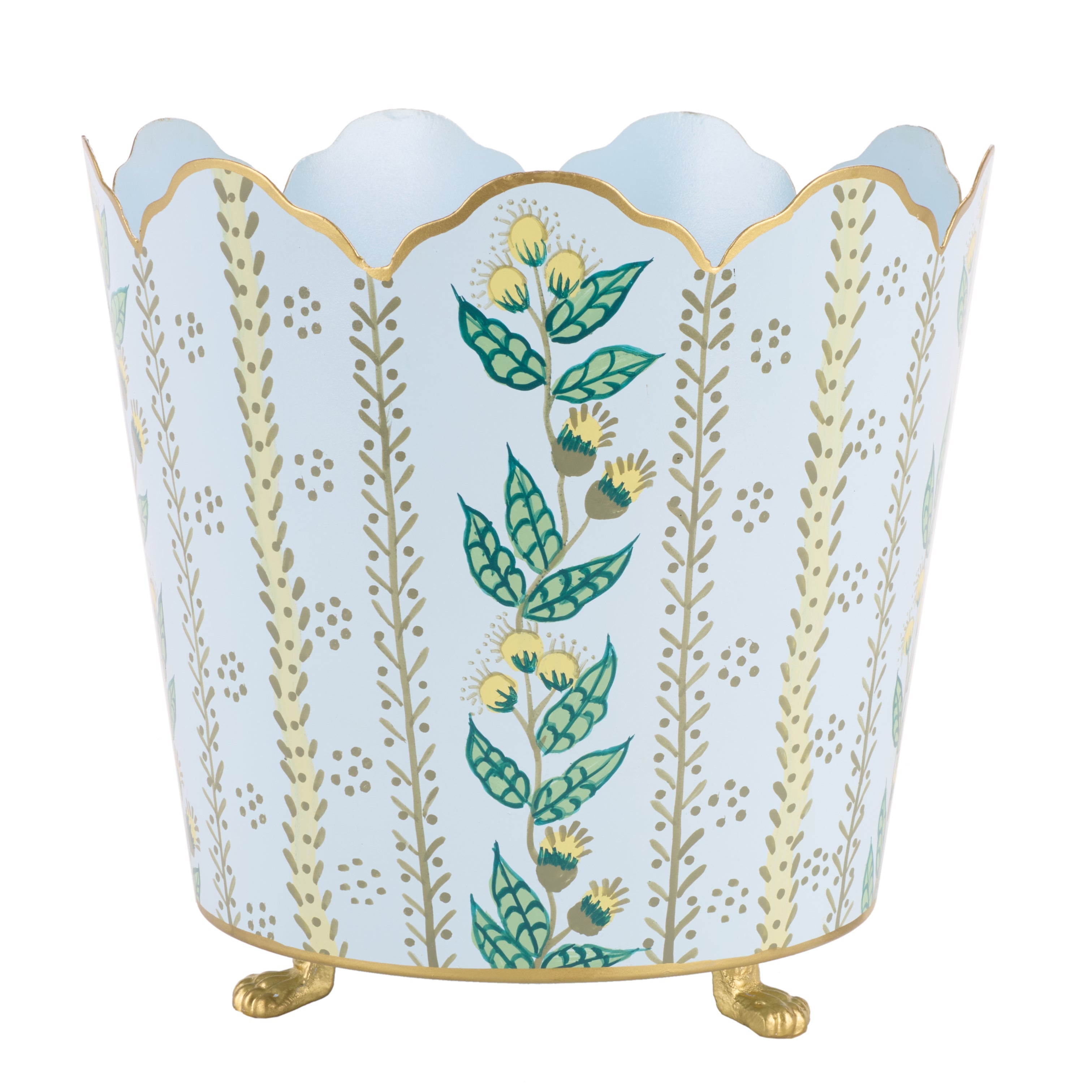Pale Blue & Gold Floral Bucket Planter (3 Sizes)