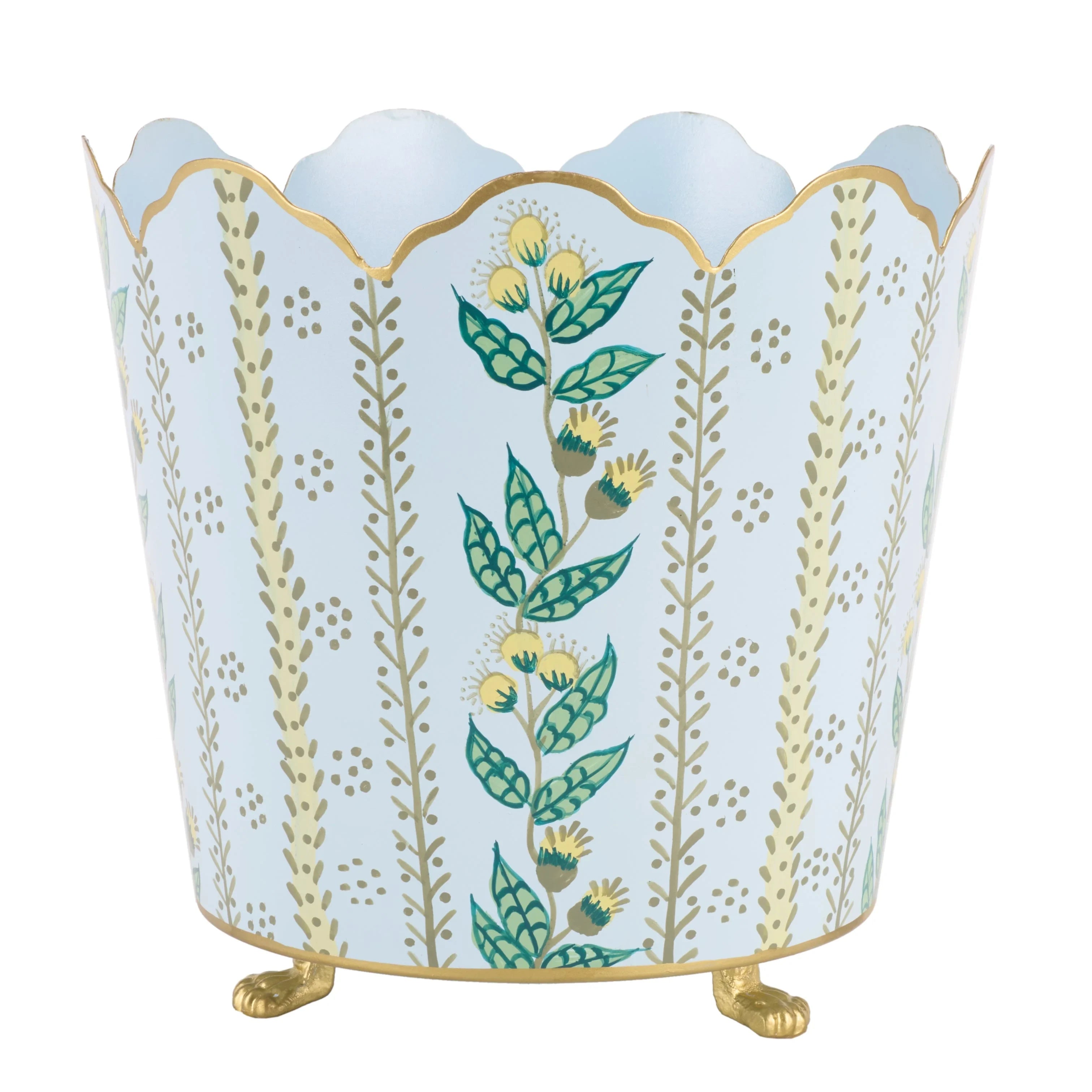 Pale Blue & Gold Floral Bucket Planter (3 Sizes)